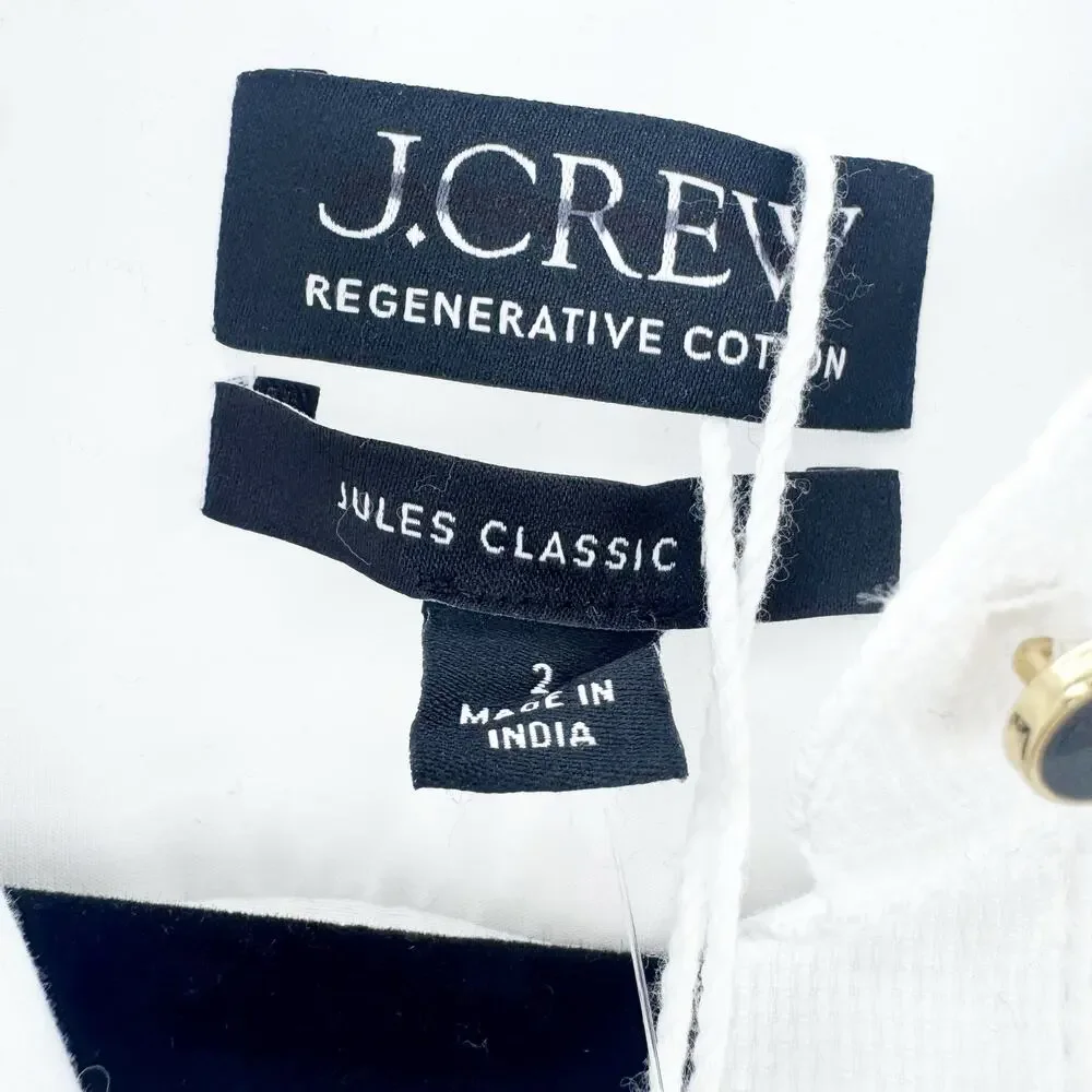 J. Crew Women's Button-Up Jules Tuxedo Shirt in Cotton Poplin White Size 2 NWT